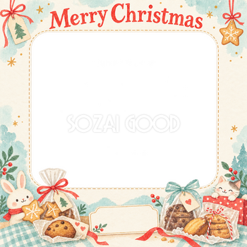 焼き菓子の包みのお店・スタッフのクリスマス写真フレーム｜明るい紙細工・無料イラスト 100312