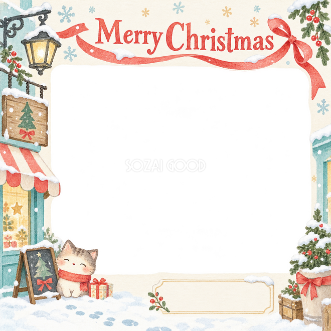雪の日の店先のクリスマス枠