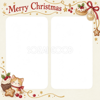 細い金の飾りの商品・作品を飾るクリスマス写真フレーム｜ケーキと焼き菓子・無料イラスト 100326