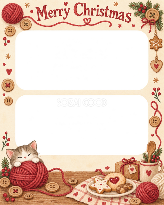 毛糸と木のボタンのクリスマス枠 毛糸と木のボタンのクリスマス枠