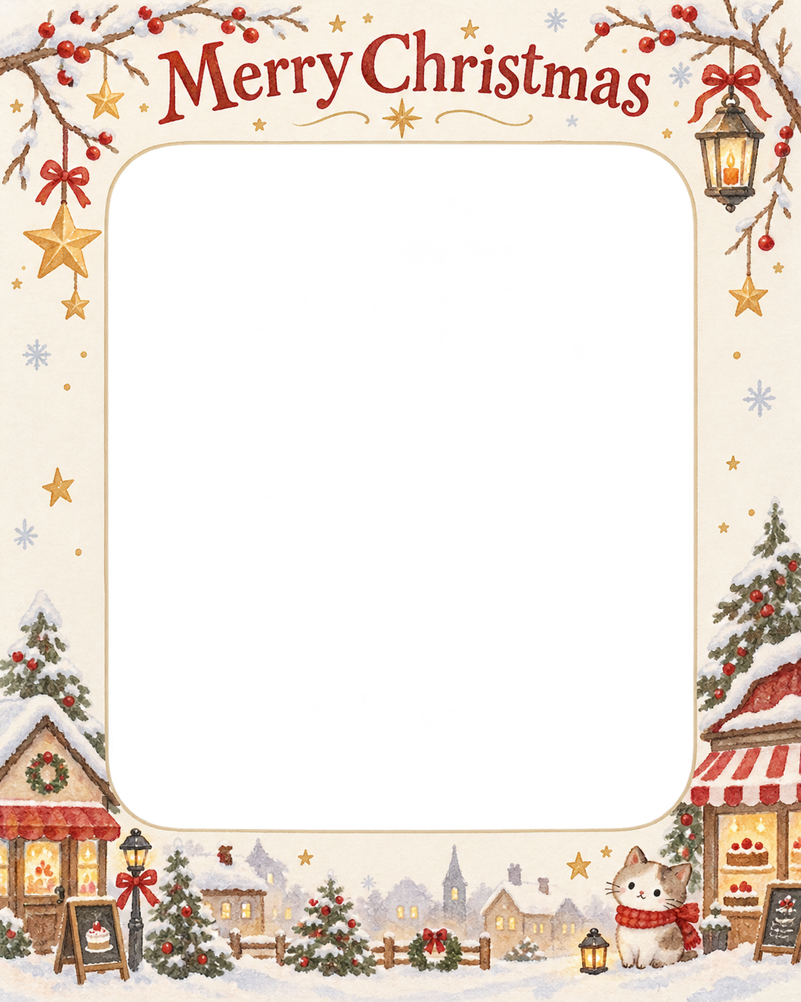 冬の枝と星の商品・作品を飾るクリスマス写真フレーム｜ケーキと焼き菓子・無料イラスト 100334に写真・文字を入れる