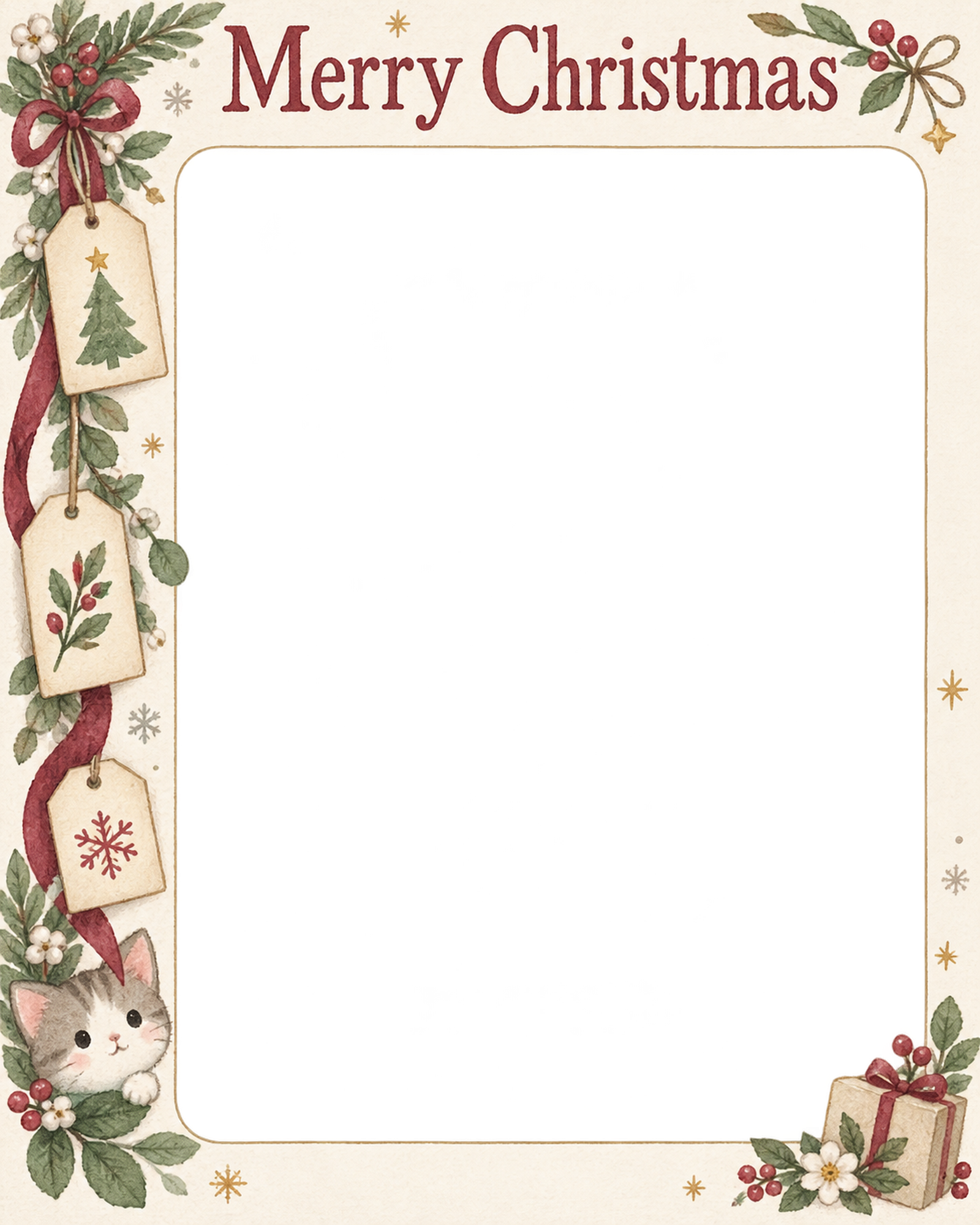 紙のタグの商品・作品を飾るクリスマス写真フレーム｜花とリースの作品・無料イラスト 100337に写真・文字を入れる