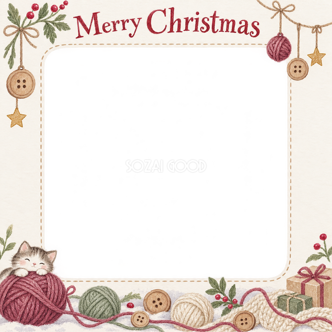 毛糸と木のボタンのクリスマス枠 毛糸と木のボタンのクリスマス枠