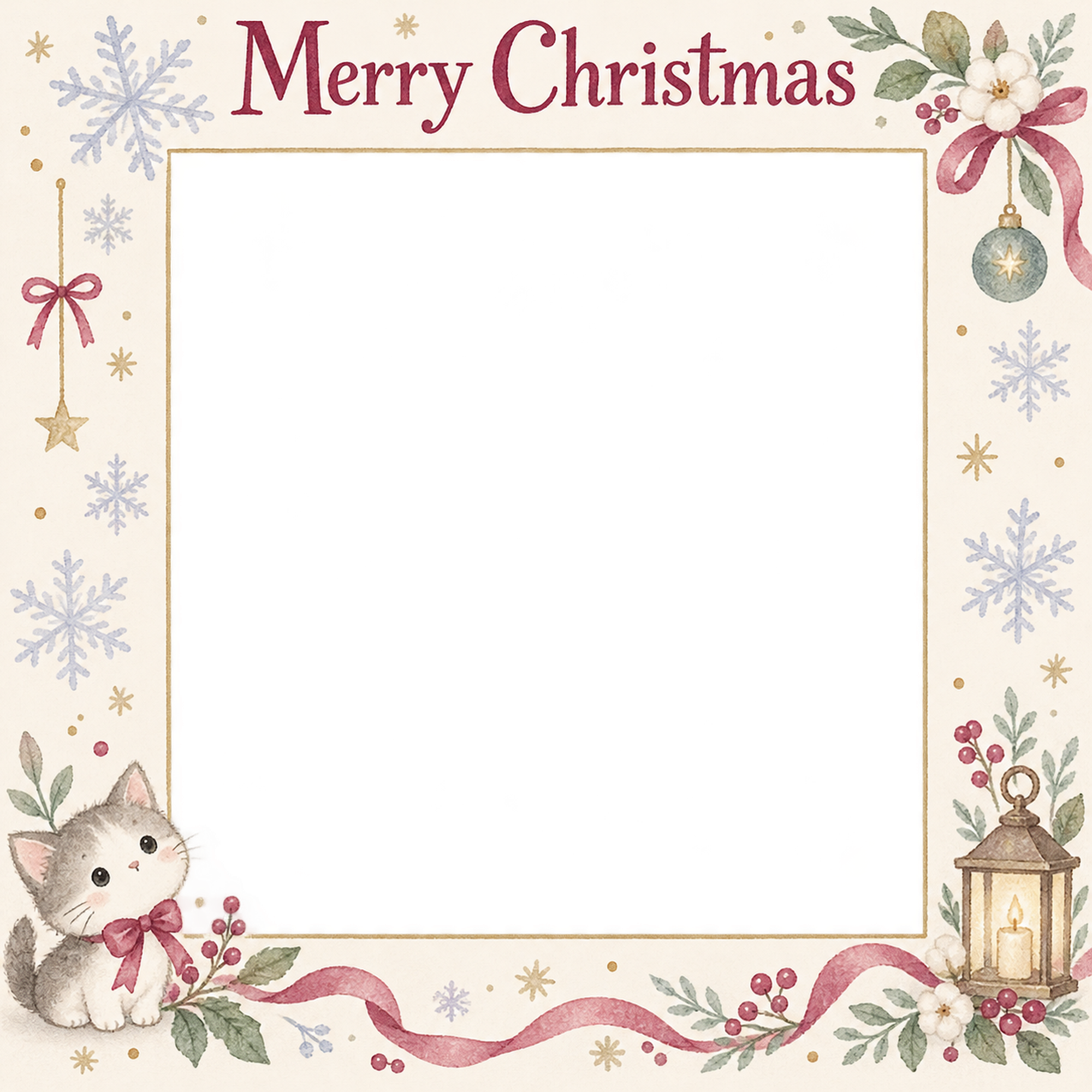 淡い雪の結晶の商品・作品を飾るクリスマス写真フレーム｜花とリースの作品・無料イラスト 100340に写真・文字を入れる