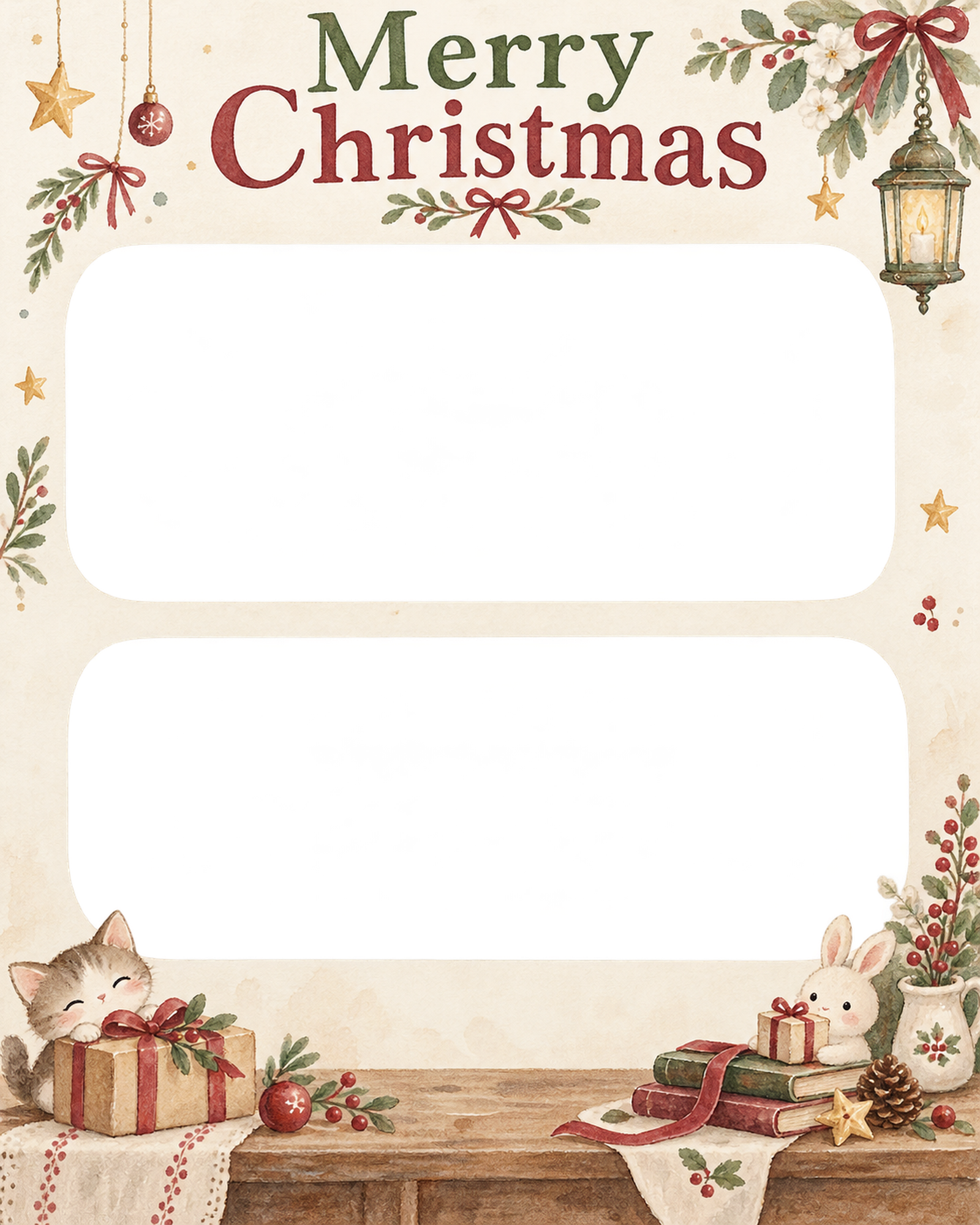 小さな贈り物の商品・作品を飾るクリスマス写真フレーム｜花とリースの作品・無料イラスト 100341に写真・文字を入れる