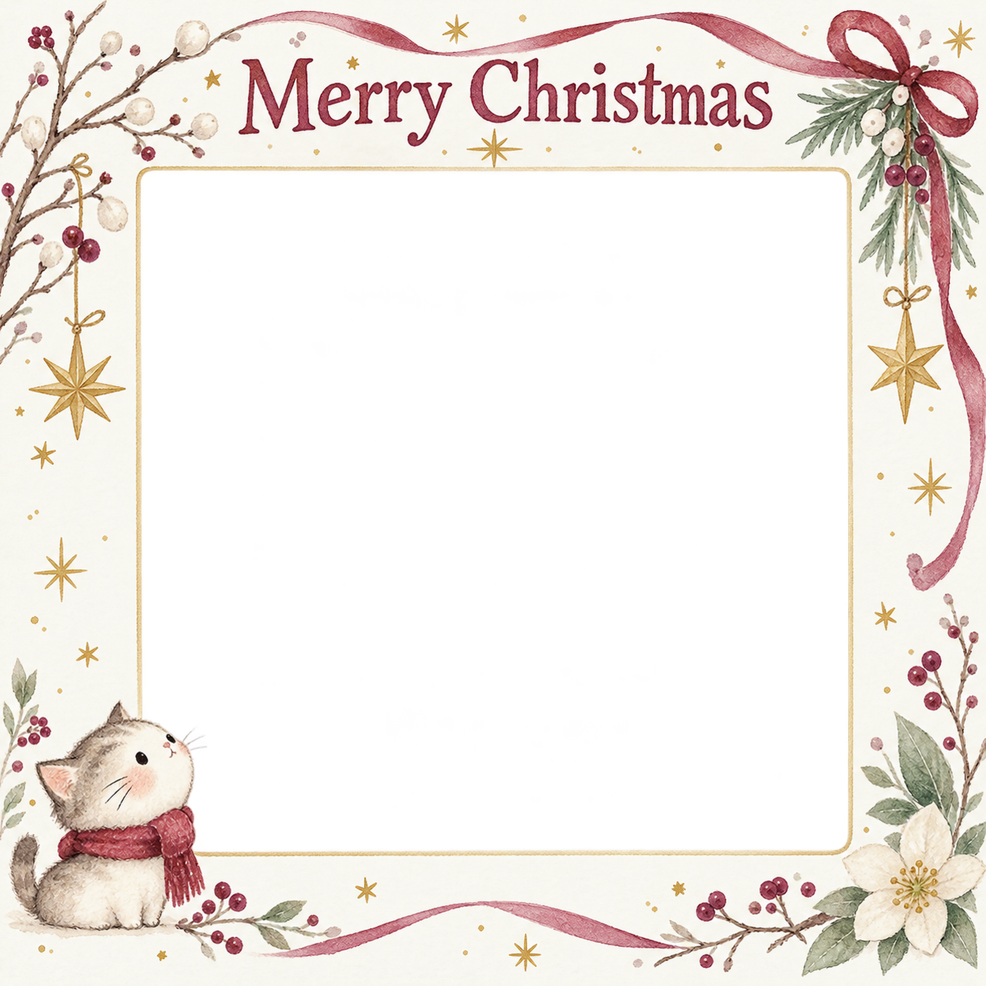 冬の枝と星の商品・作品を飾るクリスマス写真フレーム｜花とリースの作品・無料イラスト 100344に写真・文字を入れる