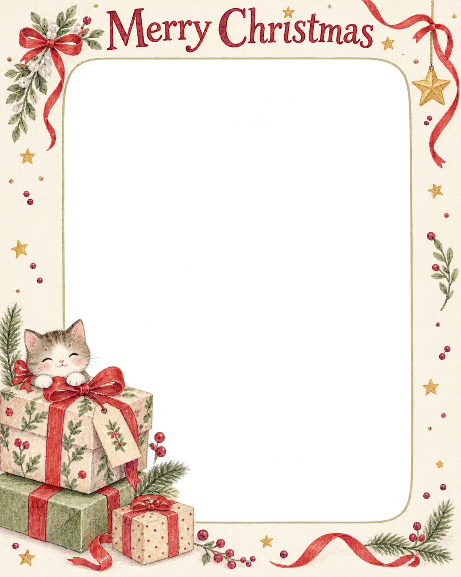小さな赤いリボンの商品・作品を飾るクリスマス写真フレーム｜花とリースの作品・無料イラスト 100345に写真・文字を入れる
