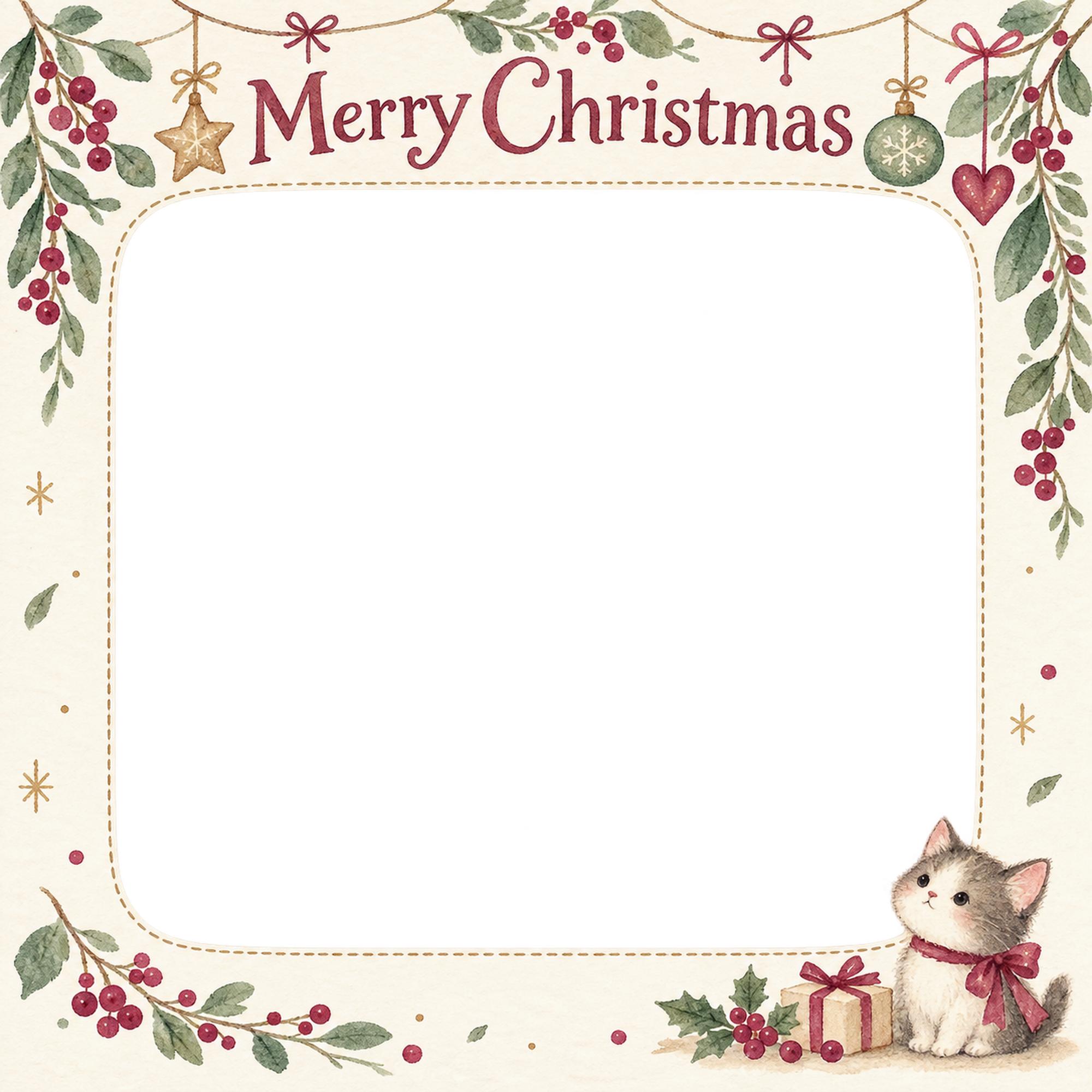 冬の葉と実の商品・作品を飾るクリスマス写真フレーム｜花とリースの作品・無料イラスト 100346に写真・文字を入れる