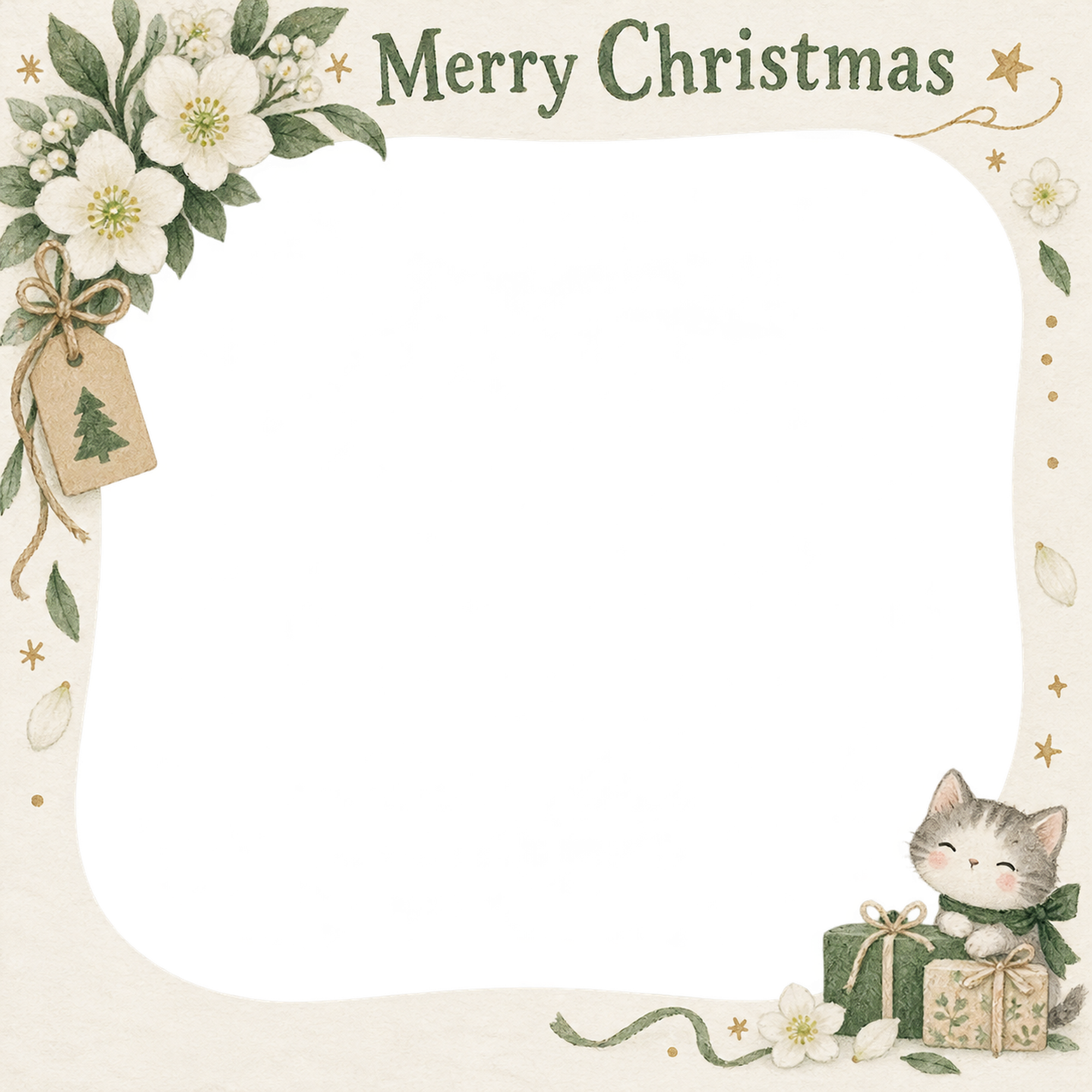 白い花の商品・作品を飾るクリスマス写真フレーム｜雑貨と手作りの贈り物・無料イラスト 100349に写真・文字を入れる