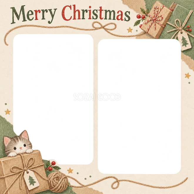 麻ひもと包み紙のクリスマス枠 麻ひもと包み紙のクリスマス枠