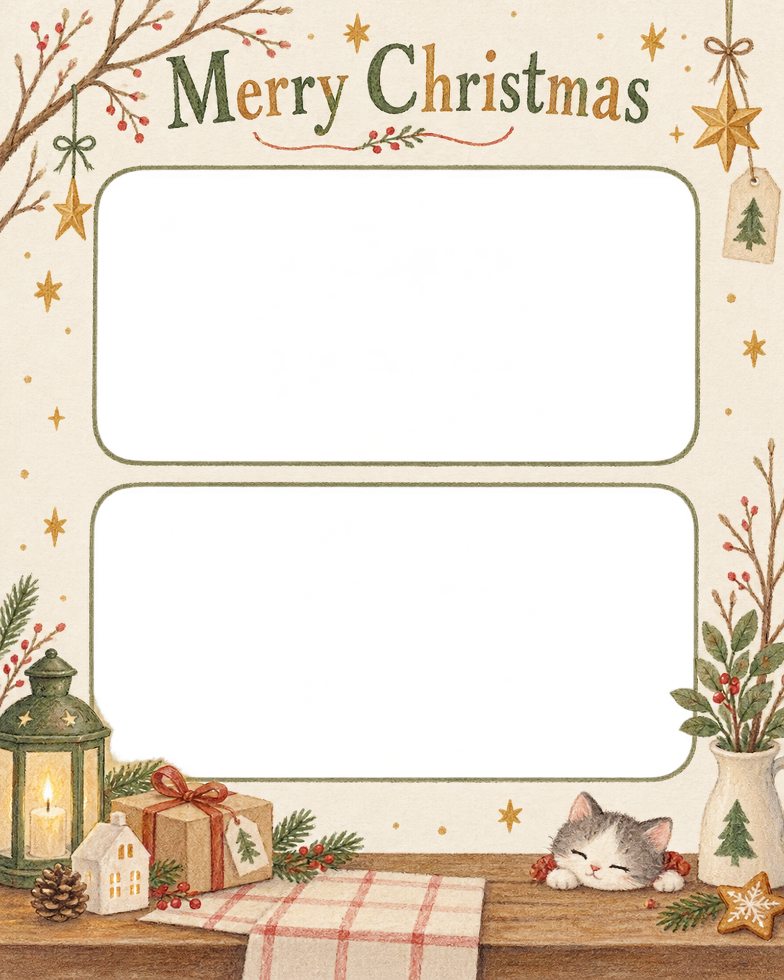 冬の枝と星の商品・作品を飾るクリスマス写真フレーム｜雑貨と手作りの贈り物・無料イラスト 100354に写真・文字を入れる