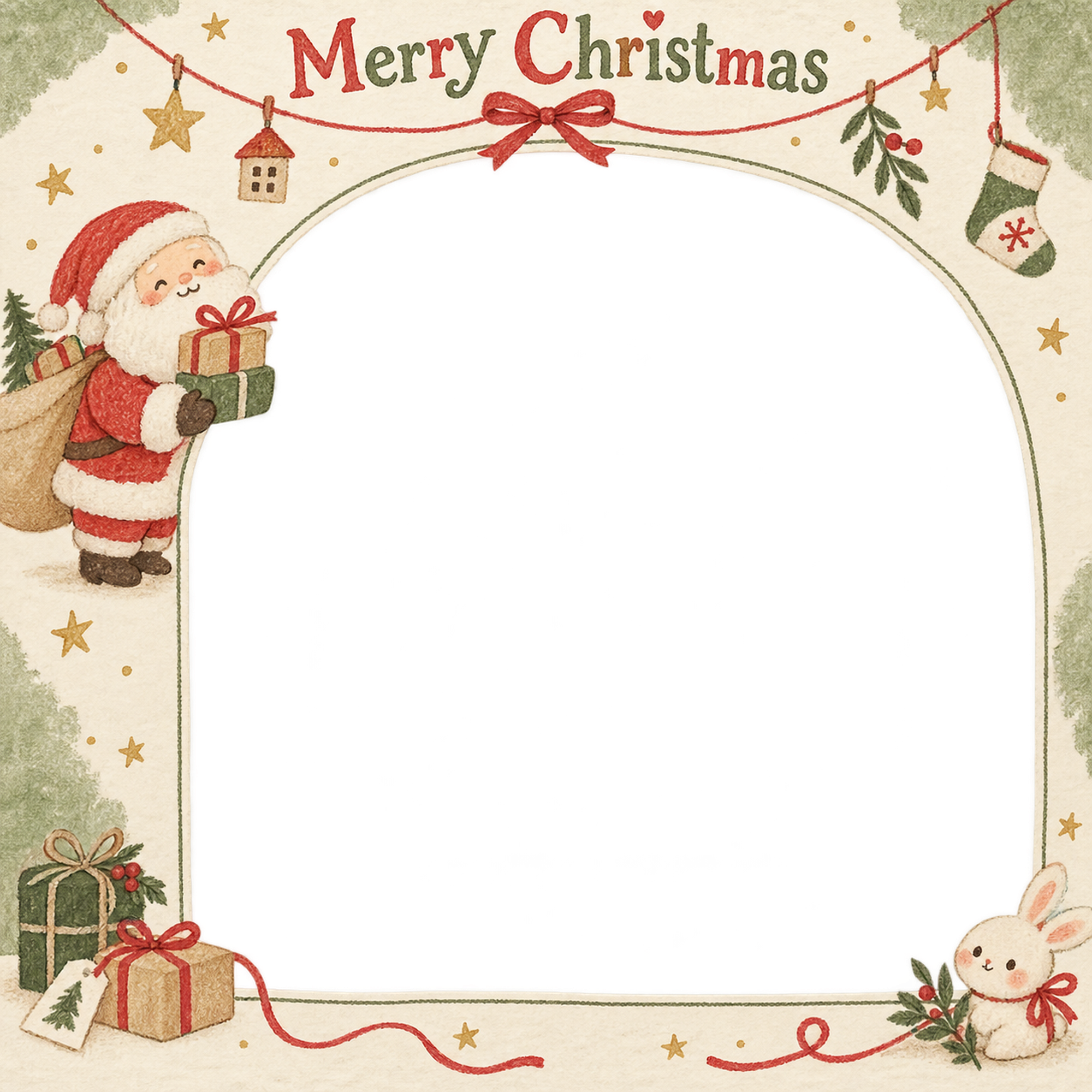 小さな赤いリボンの商品・作品を飾るクリスマス写真フレーム｜雑貨と手作りの贈り物・無料イラスト 100355に写真・文字を入れる