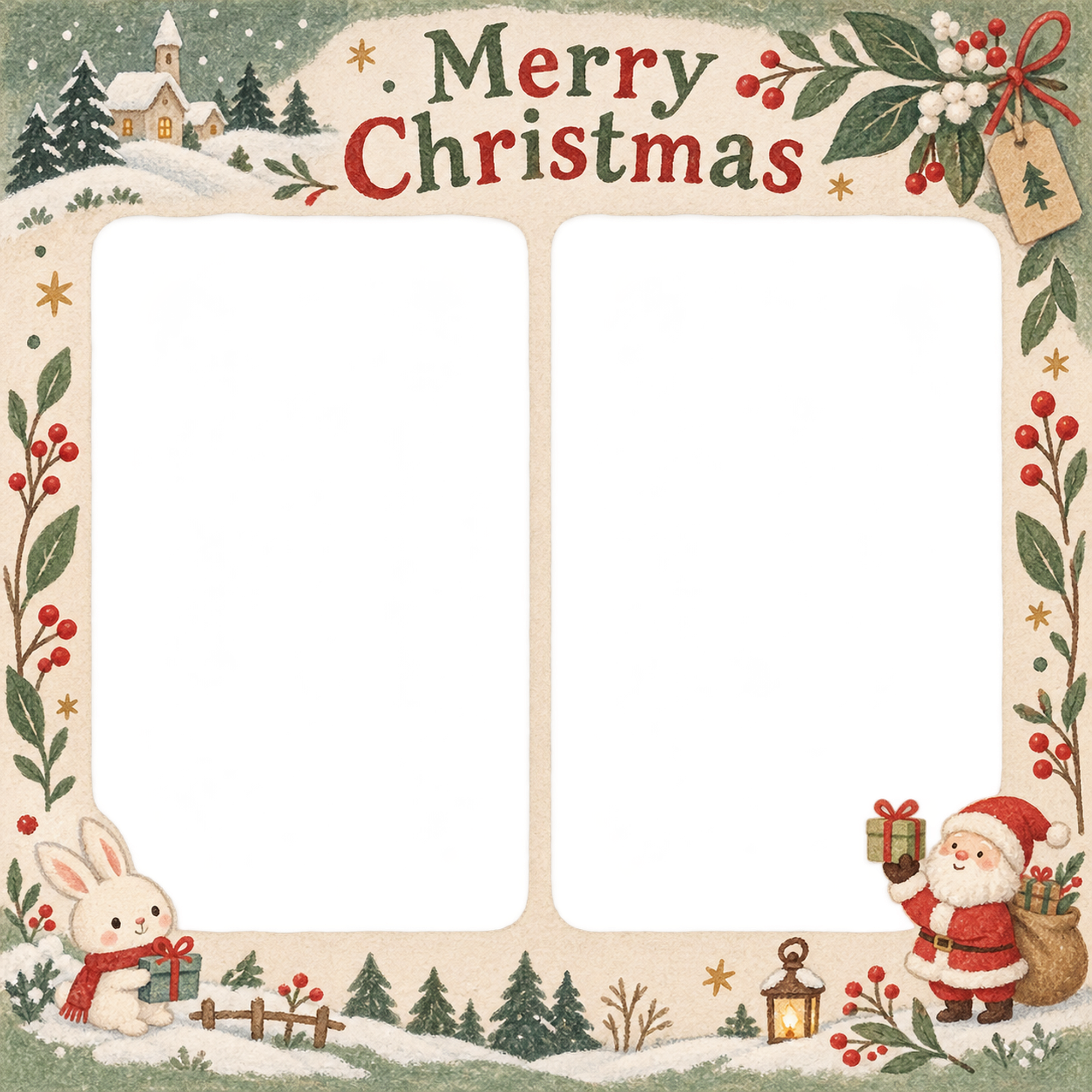 冬の葉と実の商品・作品を飾るクリスマス写真フレーム｜雑貨と手作りの贈り物・無料イラスト 100356に写真・文字を入れる