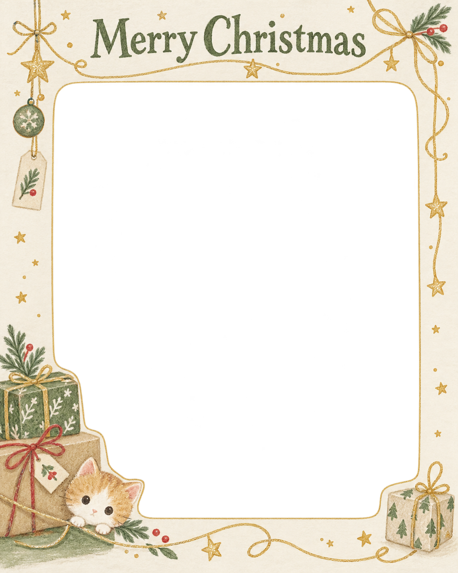 細い金の飾りの商品・作品を飾るクリスマス写真フレーム｜雑貨と手作りの贈り物・無料イラスト 100358に写真・文字を入れる