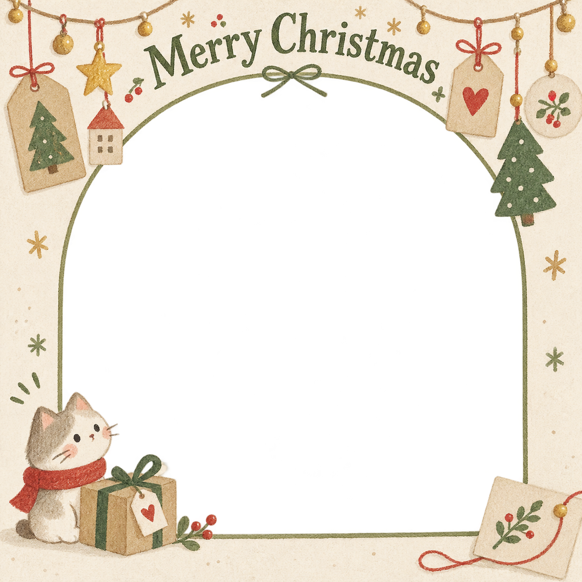 紙のタグの商品・作品を飾るクリスマス写真フレーム｜雑貨と手作りの贈り物・無料イラスト 100359に写真・文字を入れる