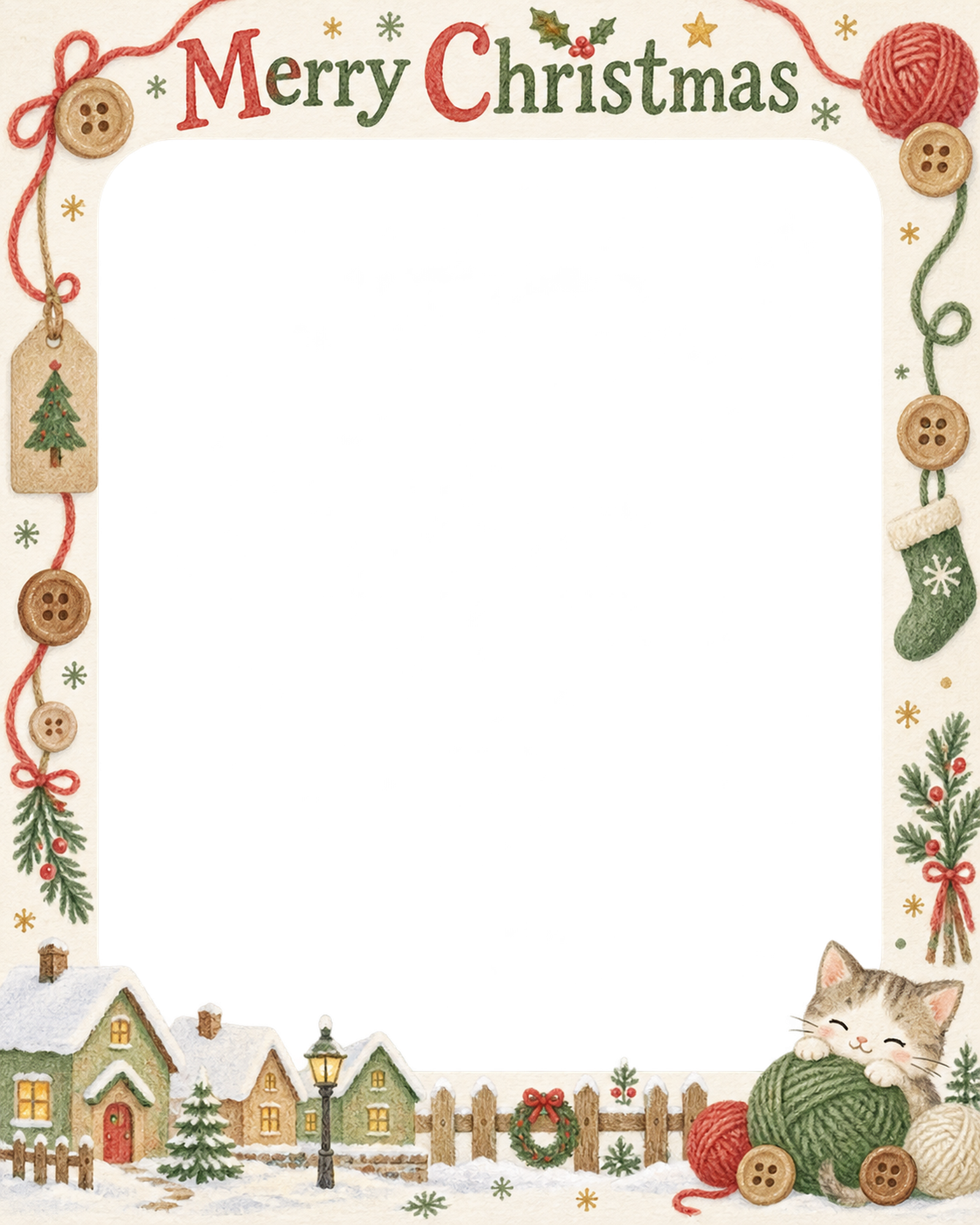 毛糸と木のボタンの商品・作品を飾るクリスマス写真フレーム｜雑貨と手作りの贈り物・無料イラスト 100360に写真・文字を入れる