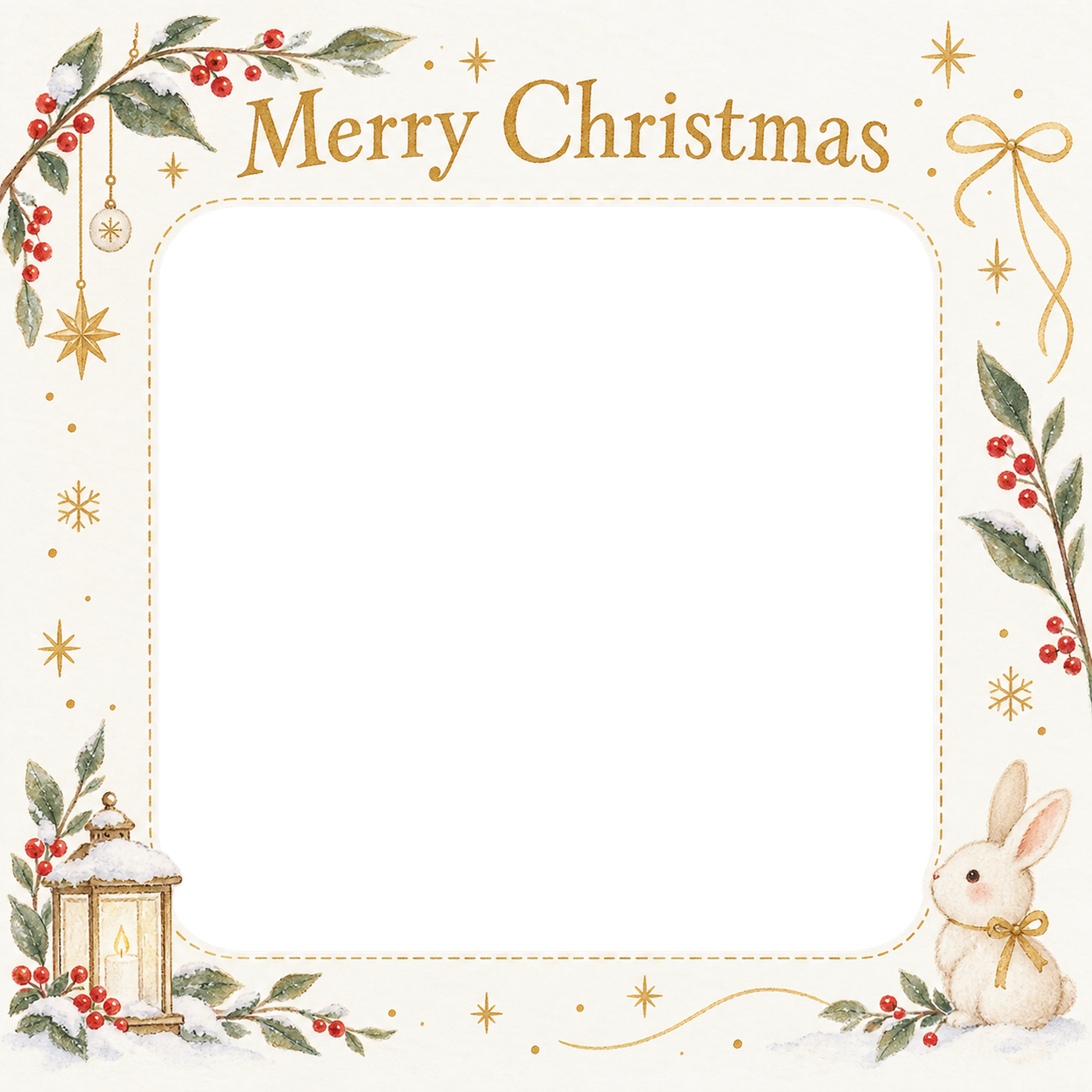 冬の葉と実の商品・作品を飾るクリスマス写真フレーム｜白と金の商品紹介・無料イラスト 100366に写真・文字を入れる