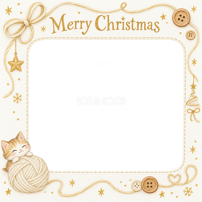 毛糸と木のボタンのクリスマス枠