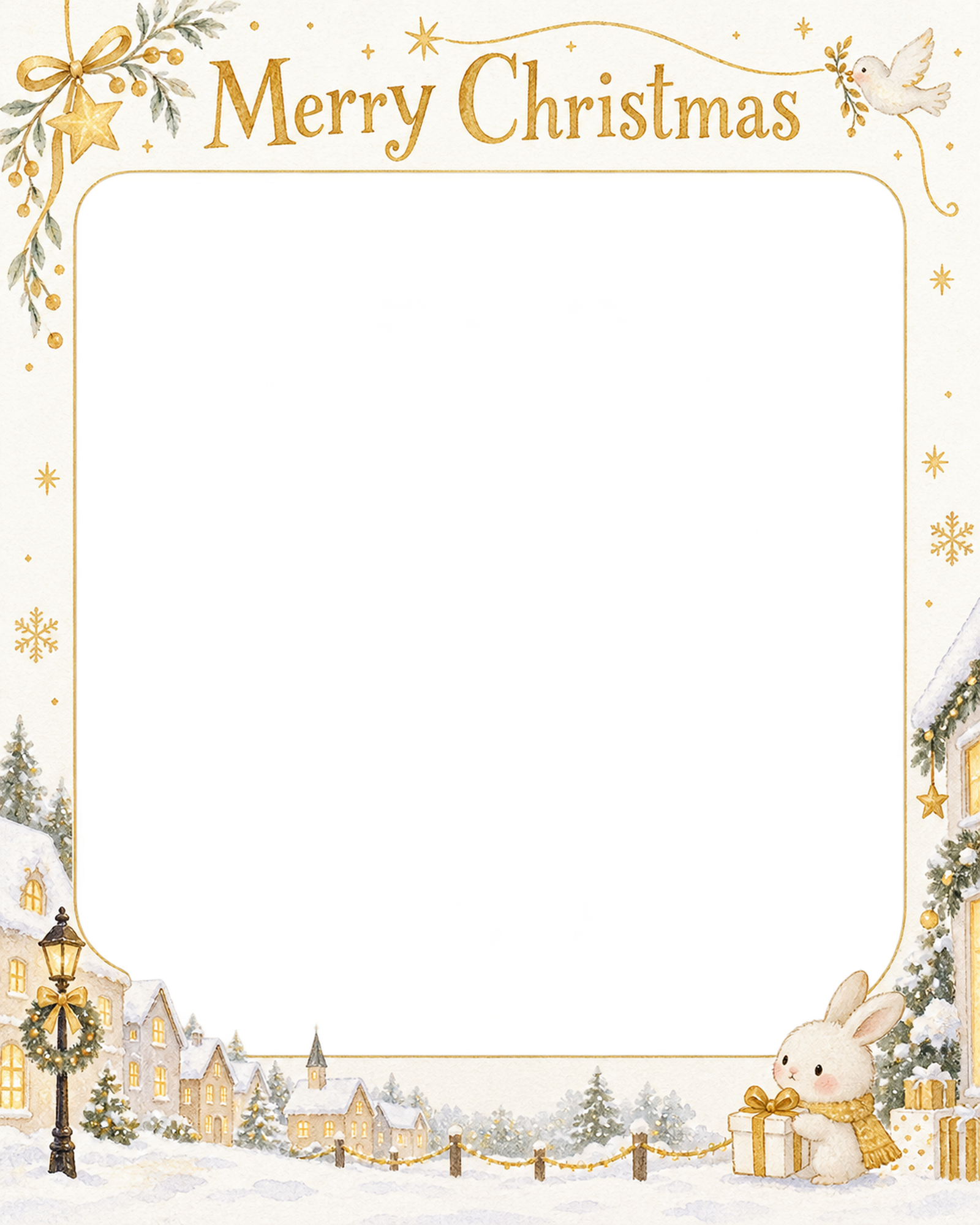 小さな贈り物の商品・作品を飾るクリスマス写真フレーム｜白と金の商品紹介・無料イラスト 100373に写真・文字を入れる