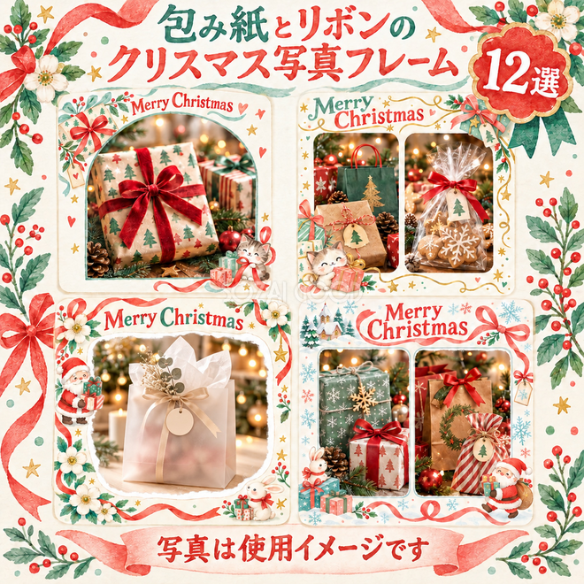 包み紙とリボンのクリスマス写真フレーム12選 包み紙とリボンのクリスマス写真フレーム12選