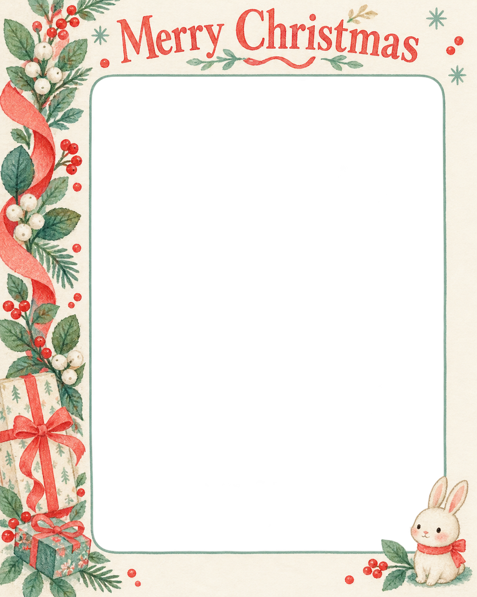 冬の葉と実の商品・作品を飾るクリスマス写真フレーム｜包み紙とリボン・無料イラスト 100376に写真・文字を入れる