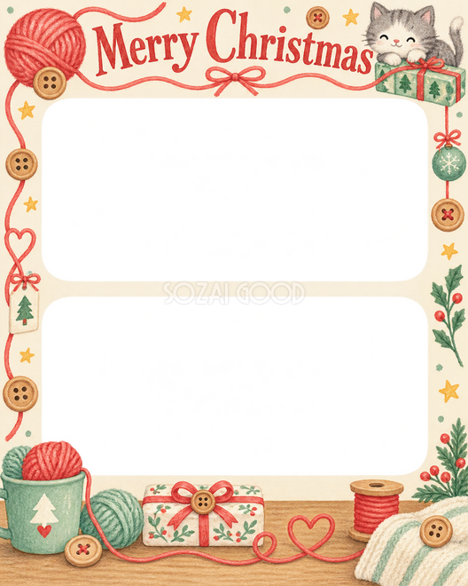 毛糸と木のボタンのクリスマス枠