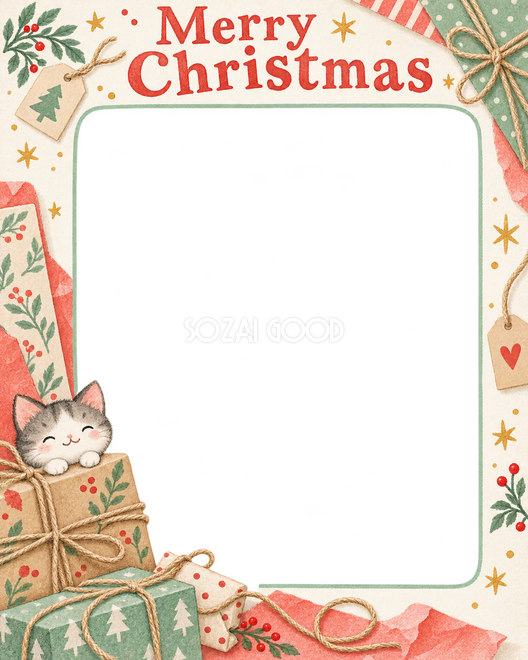 麻ひもと包み紙のクリスマス枠