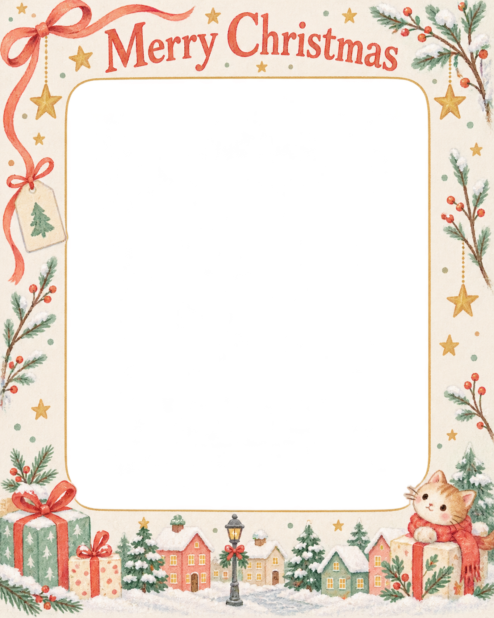 冬の枝と星の商品・作品を飾るクリスマス写真フレーム｜包み紙とリボン・無料イラスト 100386に写真・文字を入れる