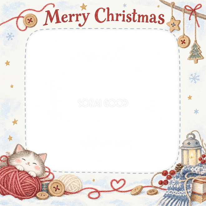 毛糸と木のボタンのクリスマス枠