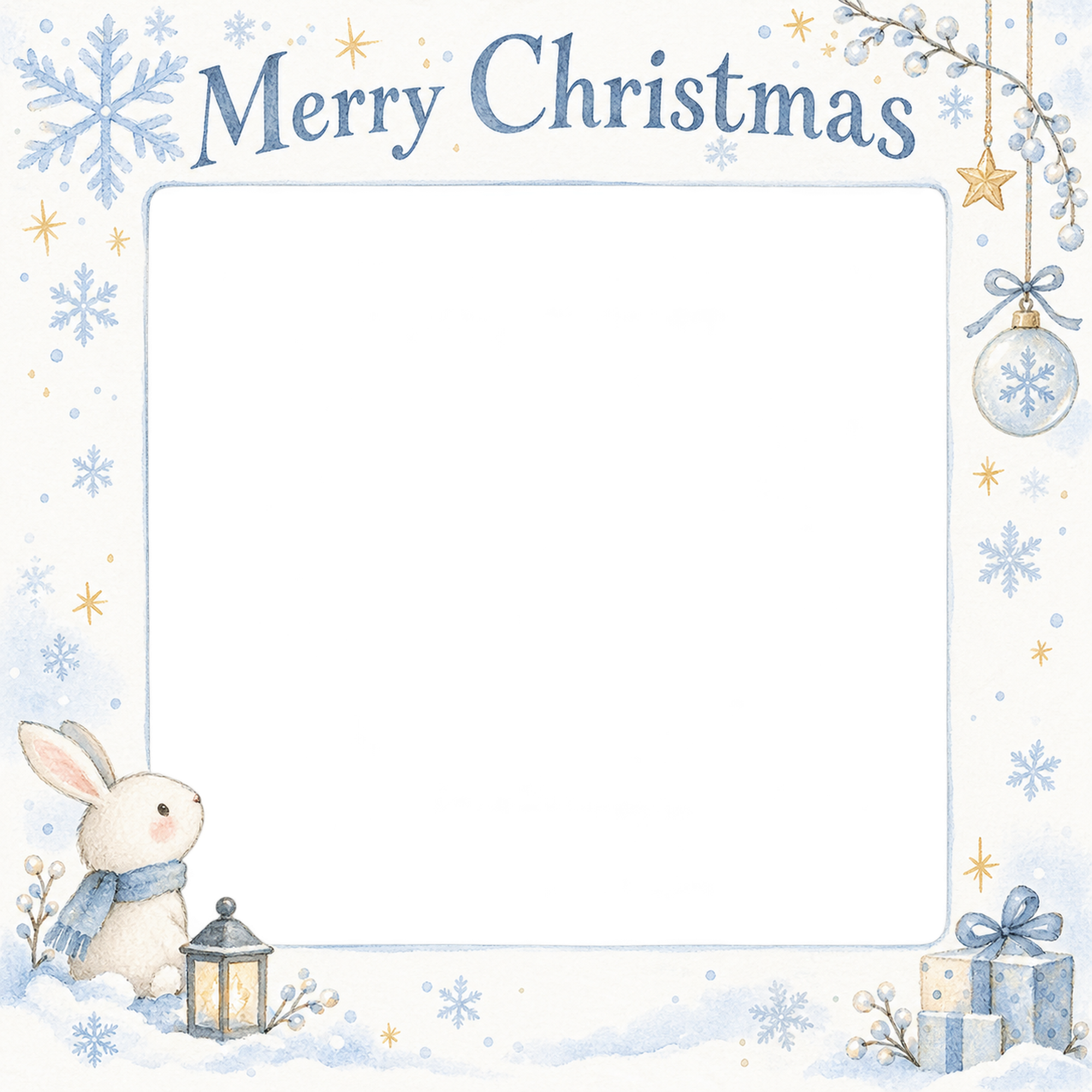 淡い雪の結晶の商品・作品を飾るクリスマス写真フレーム｜冬の小さな展示室・無料イラスト 100392に写真・文字を入れる