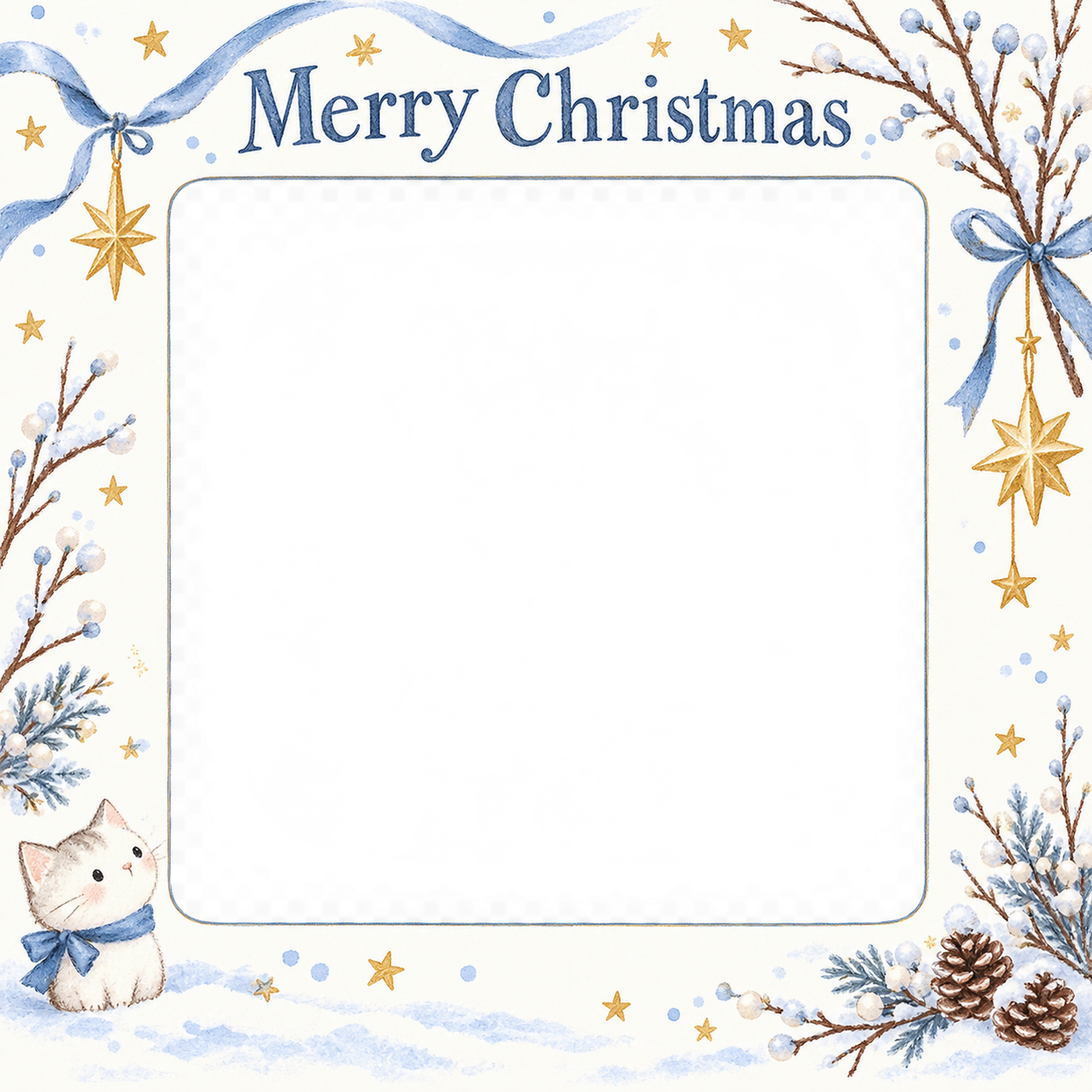冬の枝と星の商品・作品を飾るクリスマス写真フレーム｜冬の小さな展示室・無料イラスト 100396に写真・文字を入れる