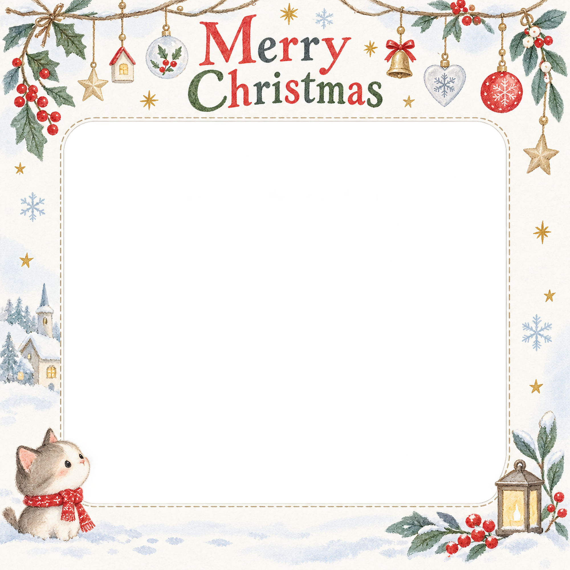 冬の葉と実の商品・作品を飾るクリスマス写真フレーム｜冬の小さな展示室・無料イラスト 100398に写真・文字を入れる