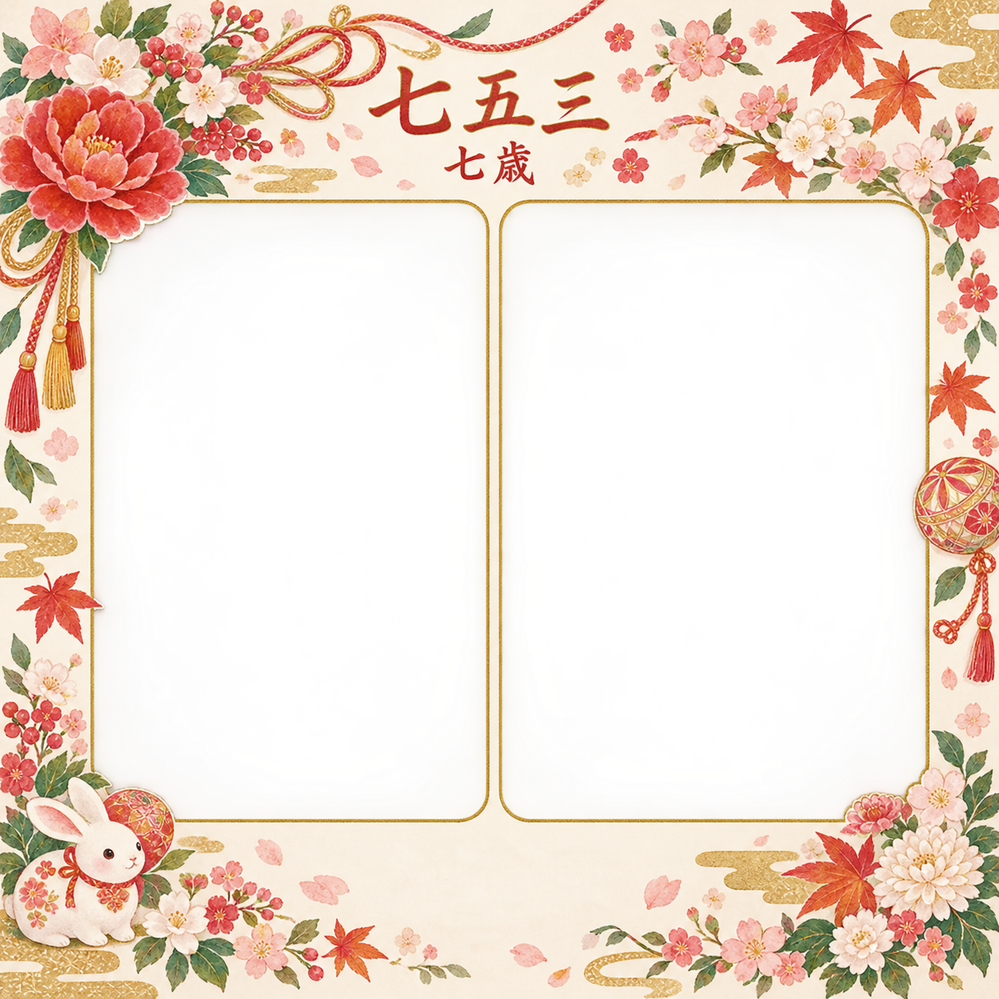 和の花束の七五三写真フレーム｜花と組紐・無料イラスト 100463に写真・文字を入れる