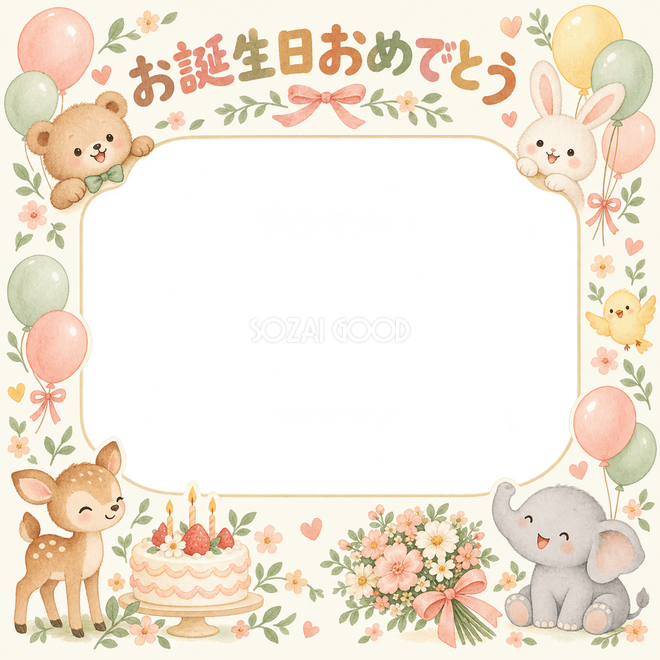 ケーキと花束の誕生日枠