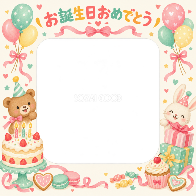 風船とリボンの誕生日枠 風船とリボンの誕生日枠