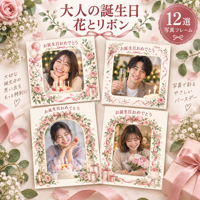 花とリボンの誕生日枠12選 花とリボンの誕生日枠12選