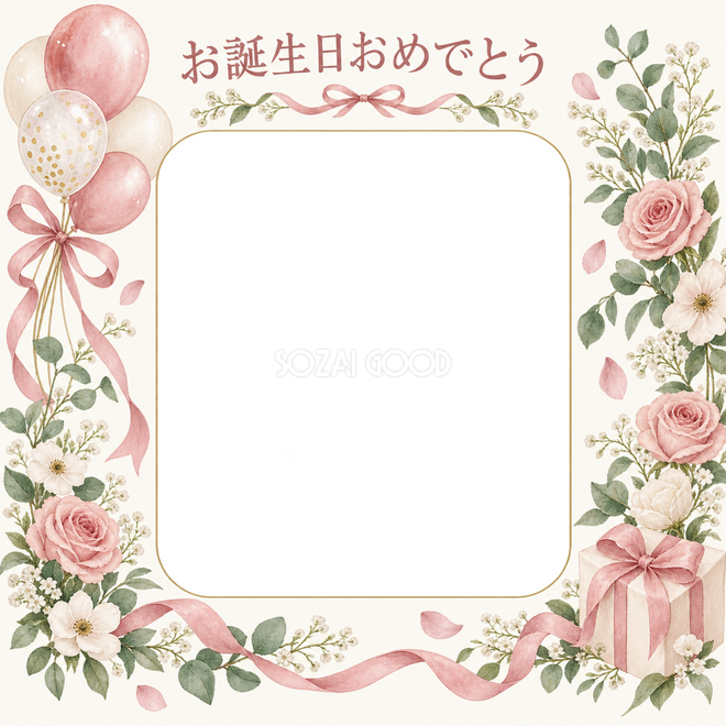 風船とリボンの誕生日枠 風船とリボンの誕生日枠