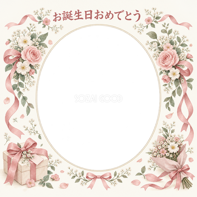 贈り物と小花の誕生日枠