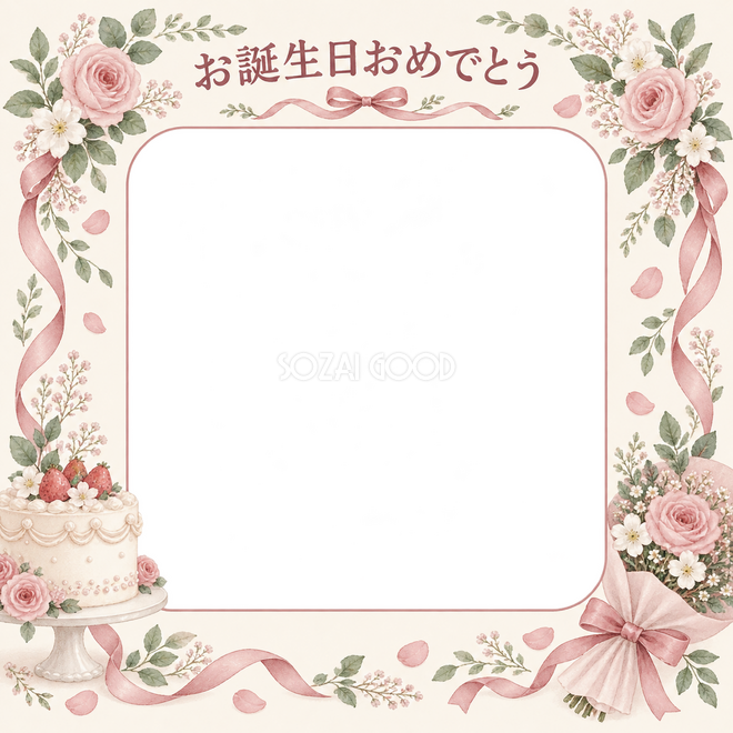 ケーキと花束の誕生日枠 ケーキと花束の誕生日枠