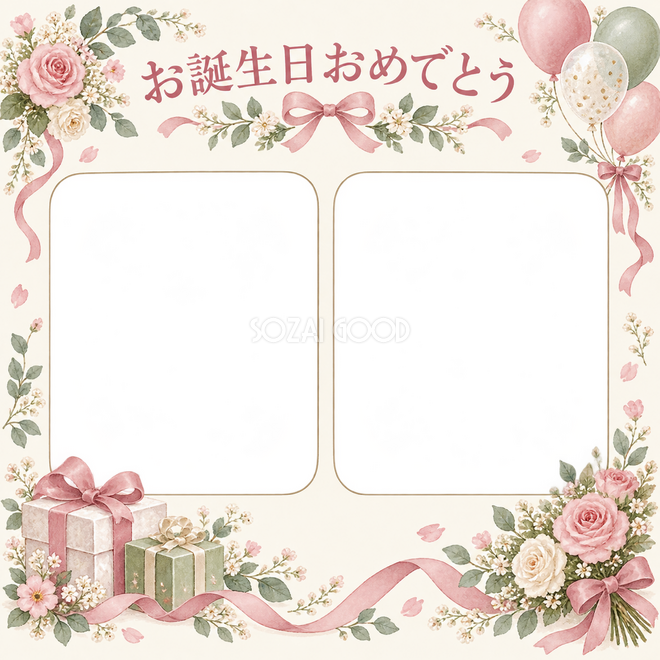 風船と贈り物の誕生日枠 風船と贈り物の誕生日枠
