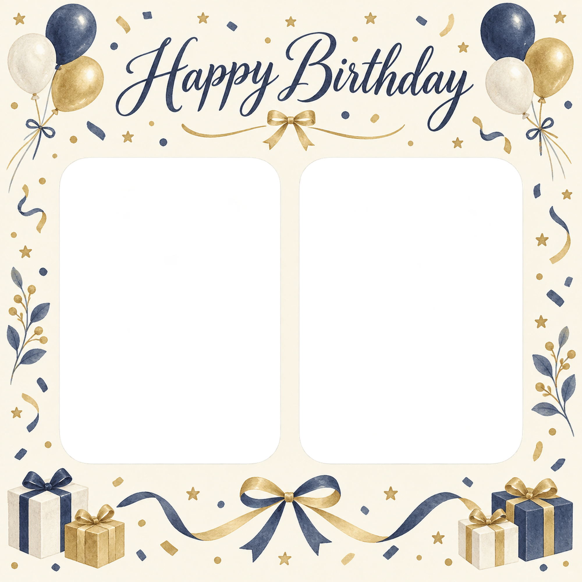 紙吹雪と風船の誕生日写真フレーム｜上品な祝い飾り・無料イラスト 100647に写真・文字を入れる