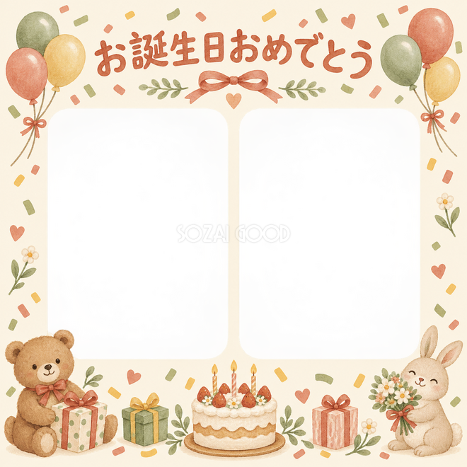 紙吹雪と風船の誕生日枠 紙吹雪と風船の誕生日枠