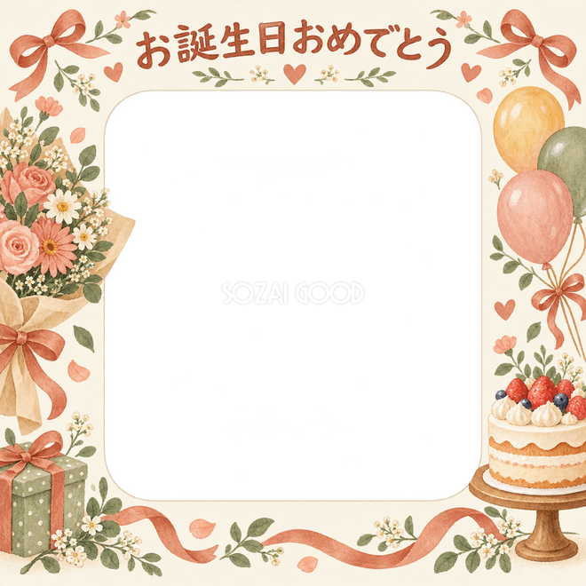 ケーキと花束の誕生日枠 ケーキと花束の誕生日枠