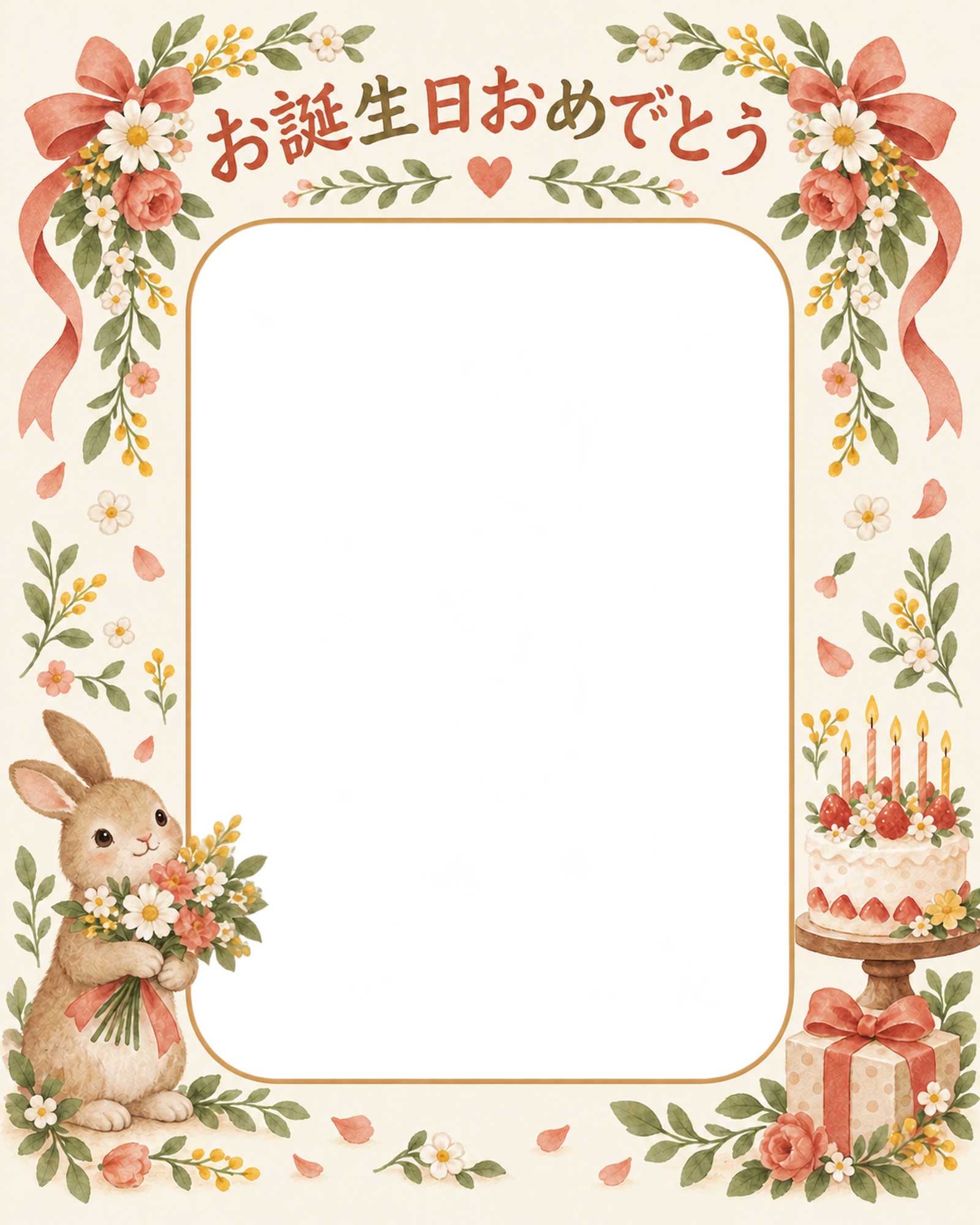 花輪のお祝いの誕生日写真フレーム｜あたたかいお祝い・無料イラスト 100667に写真・文字を入れる