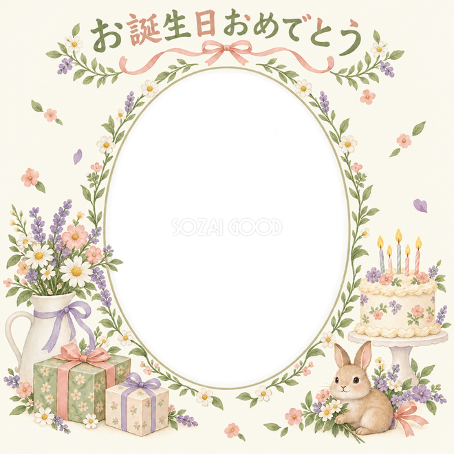 贈り物と小花の誕生日枠 贈り物と小花の誕生日枠
