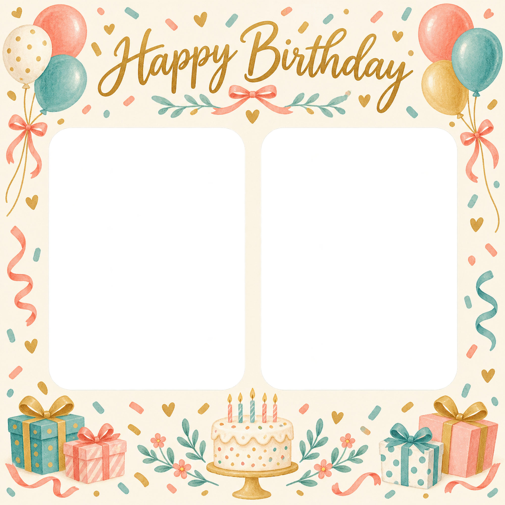 紙吹雪と風船の誕生日写真フレーム｜ハッピーバースデー・無料イラスト 100712に写真・文字を入れる
