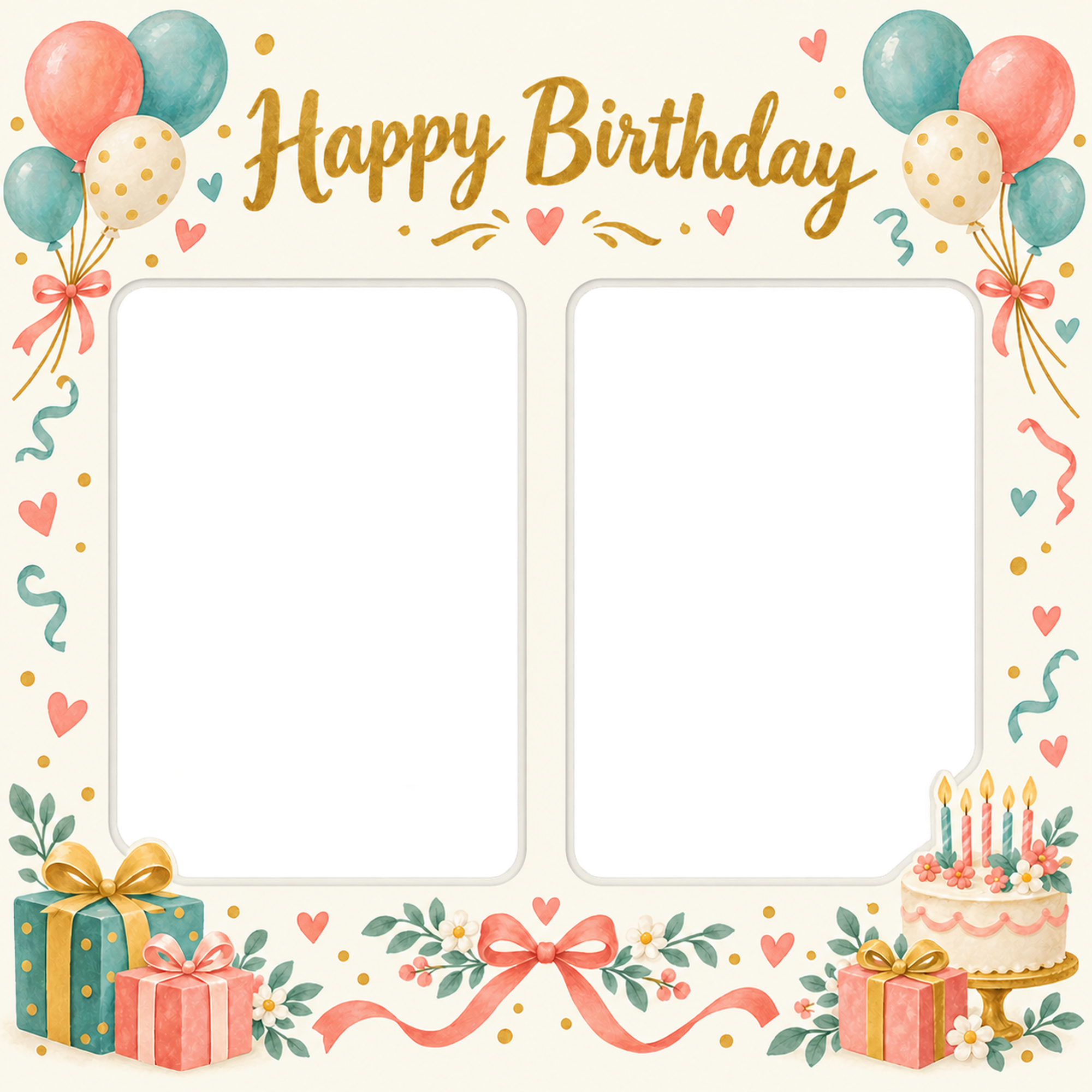 風船と贈り物の誕生日写真フレーム｜ハッピーバースデー・無料イラスト 100718に写真・文字を入れる