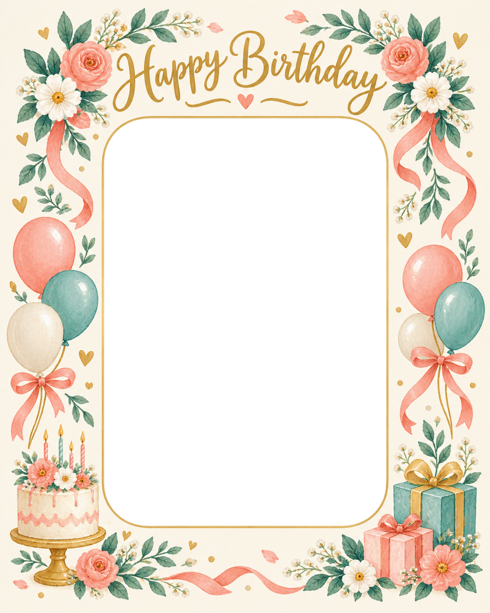 花輪のお祝いの誕生日写真フレーム｜ハッピーバースデー・無料イラスト 100719に写真・文字を入れる