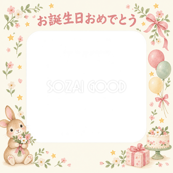 小花と星の誕生日写真フレーム｜やさしいお誕生日・無料イラスト 100727