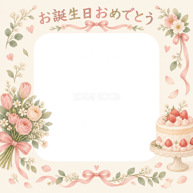 ケーキと花束の誕生日枠